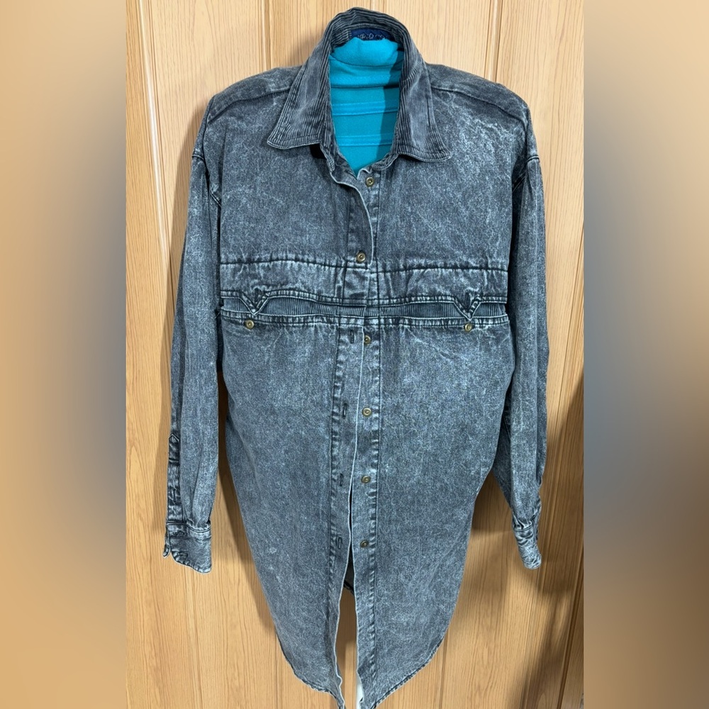 Vintage Acid Wash Black/Gray Denim Button Up Jacket/Shirt Sz M